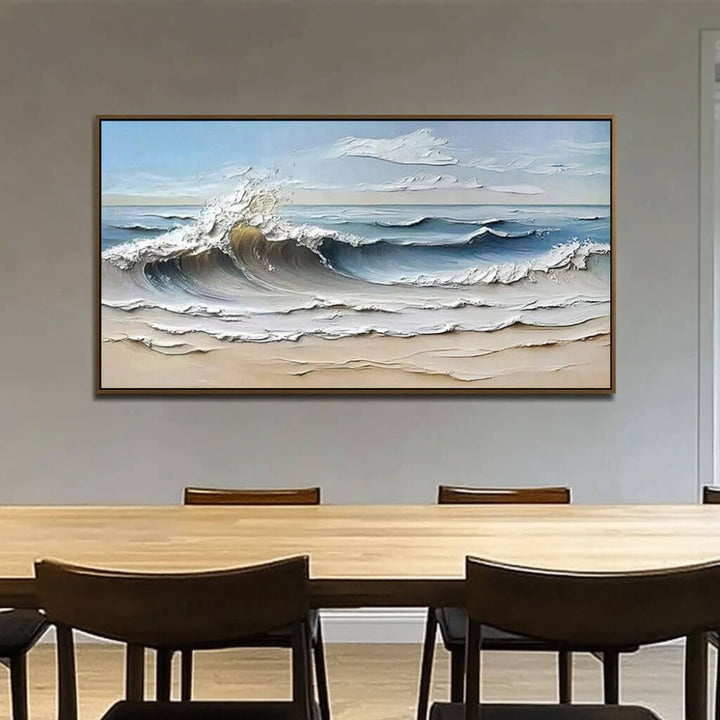 Shoreline Drama – Textured Wave Hand-Painted Oil Painting