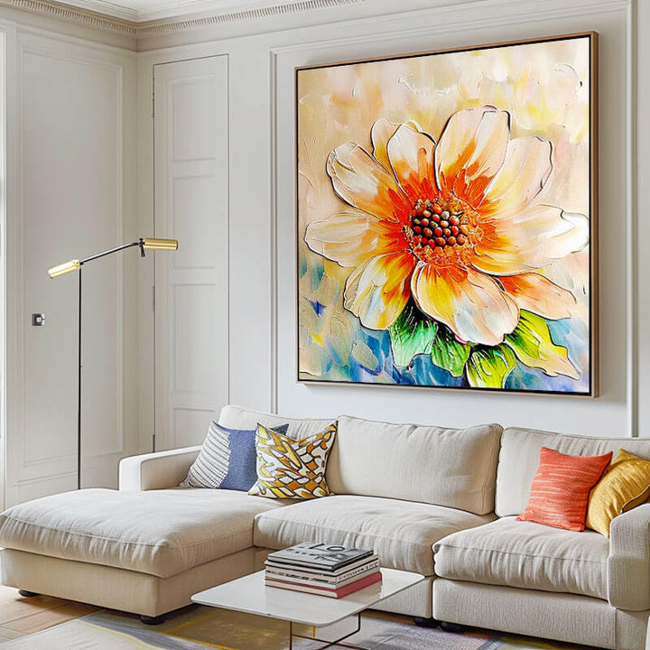 Sunburst Petal – Textured Floral Hand-Painted Oil Painting