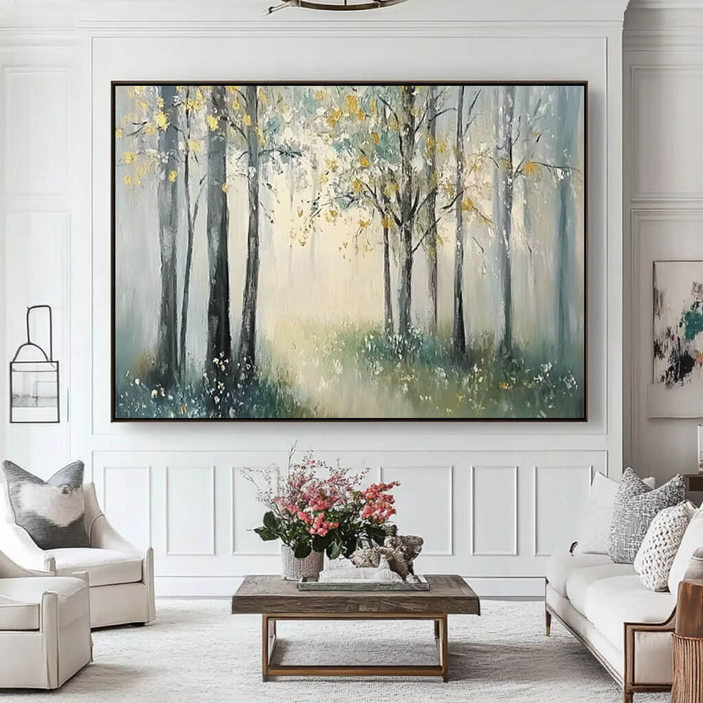 Sylvan Light – Gilded Forest Hand-Painted Oil Painting