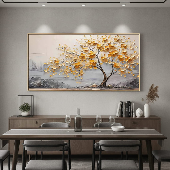Amber Petals – Textured Tree Hand-Painted Oil Painting