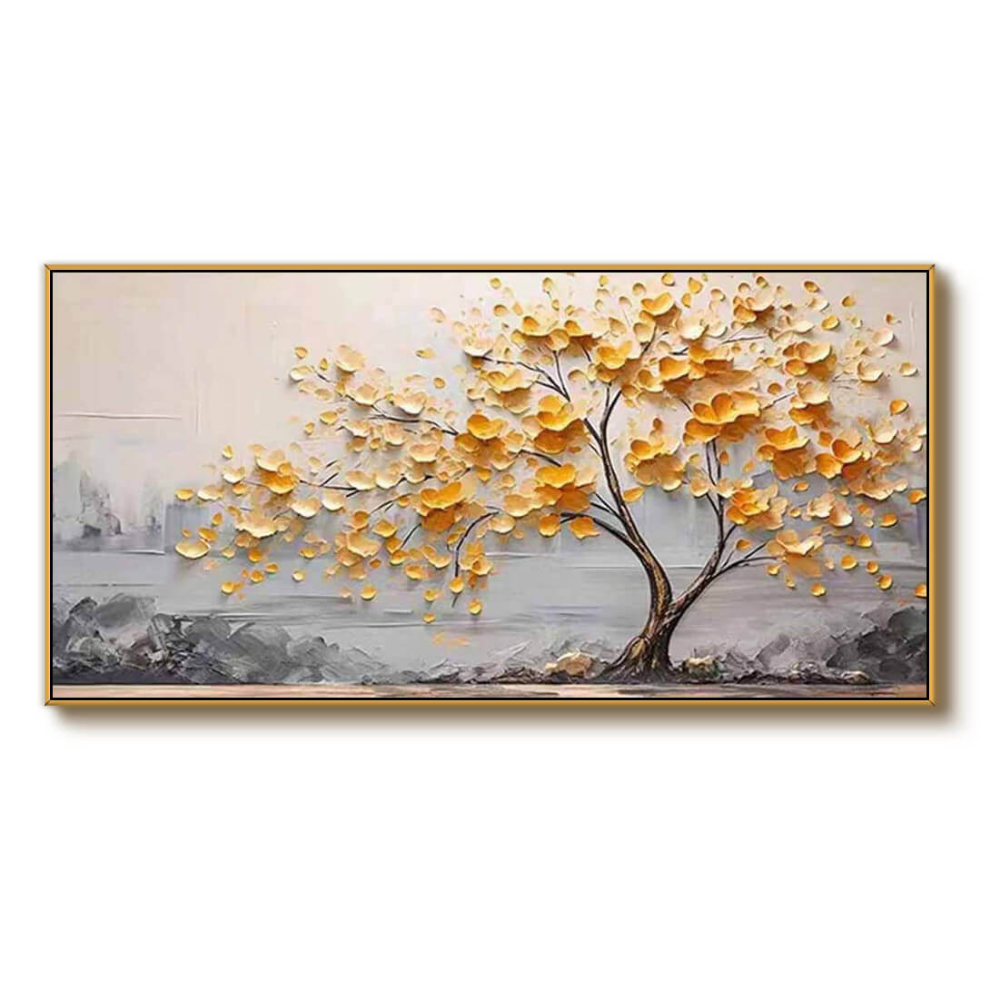 Amber Petals – Textured Tree Hand-Painted Oil Painting