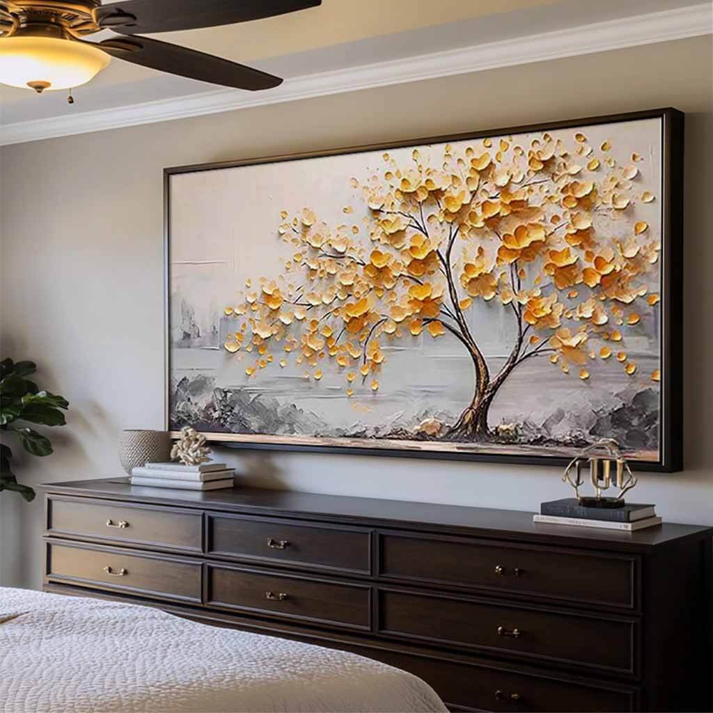 Amber Petals – Textured Tree Hand-Painted Oil Painting