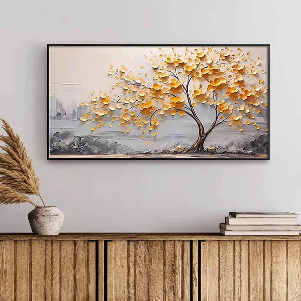 Amber Petals – Textured Tree Hand-Painted Oil Painting