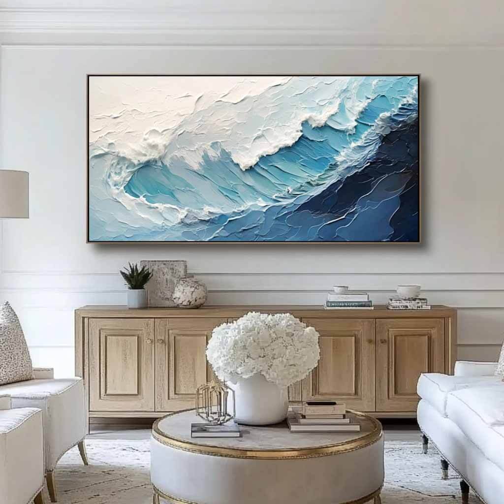 Aqua Crest – Textured Wave Hand-Painted Oil Painting