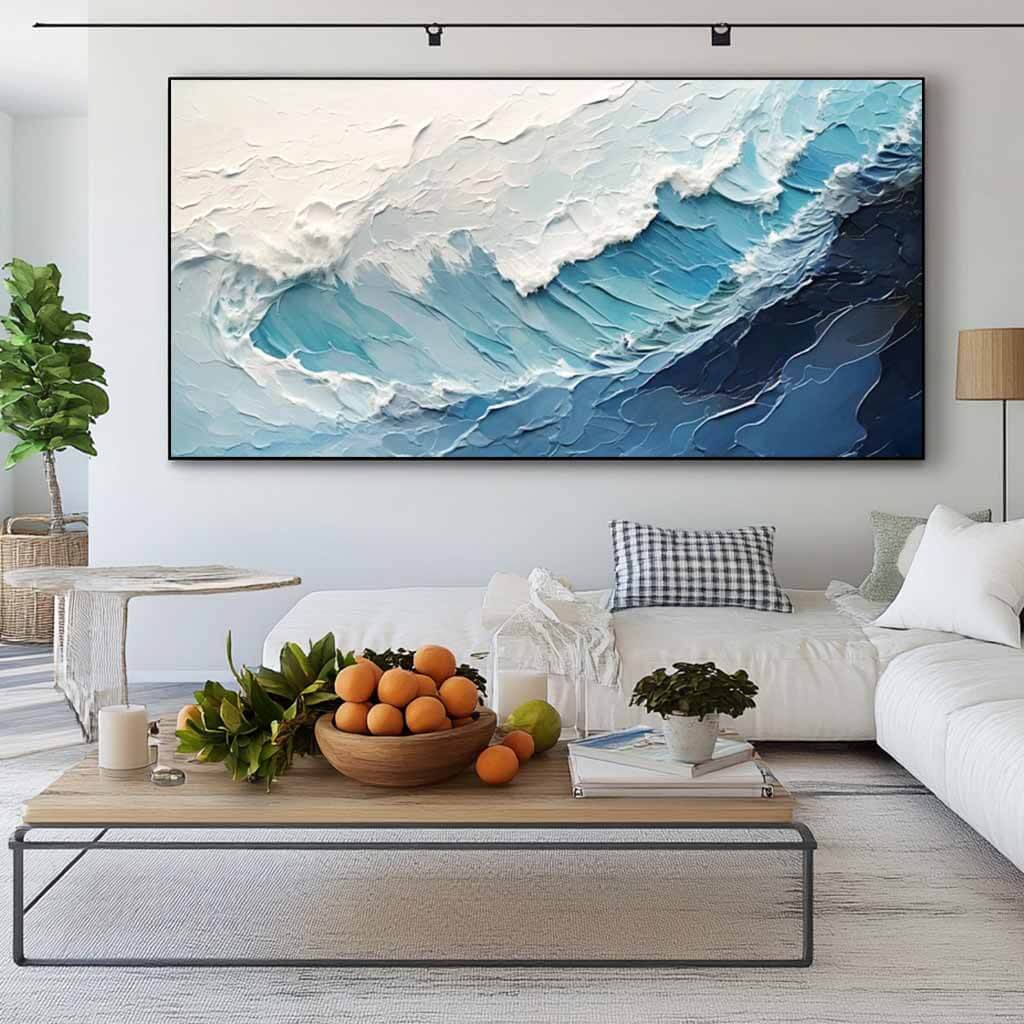 Aqua Crest – Textured Wave Hand-Painted Oil Painting