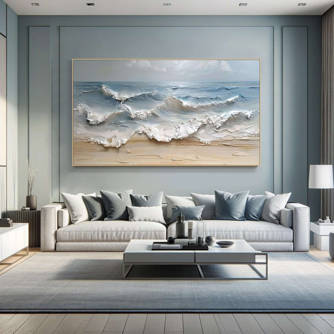 Shoreline Impasto – 3D Wave Hand-Painted Oil Painting