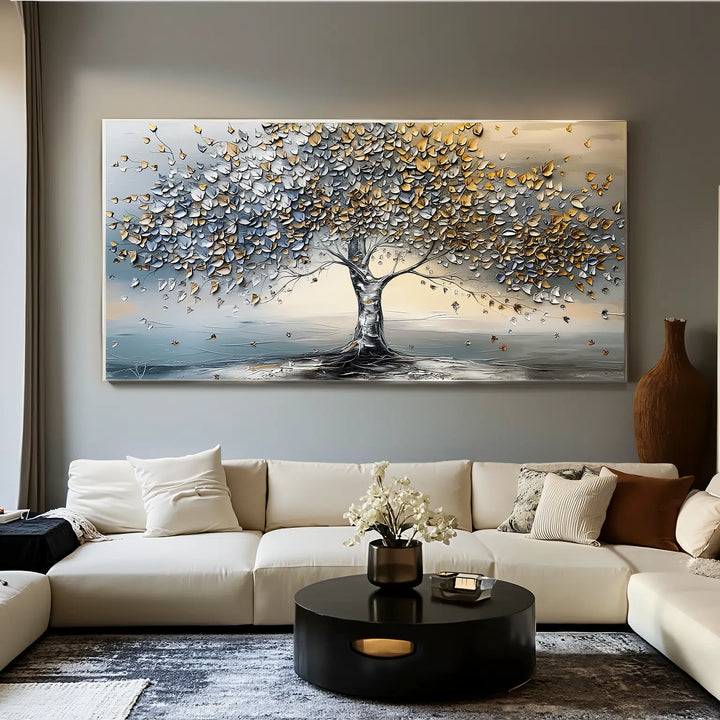 Gilded Canopy – Textured Tree Hand-Painted Oil Painting