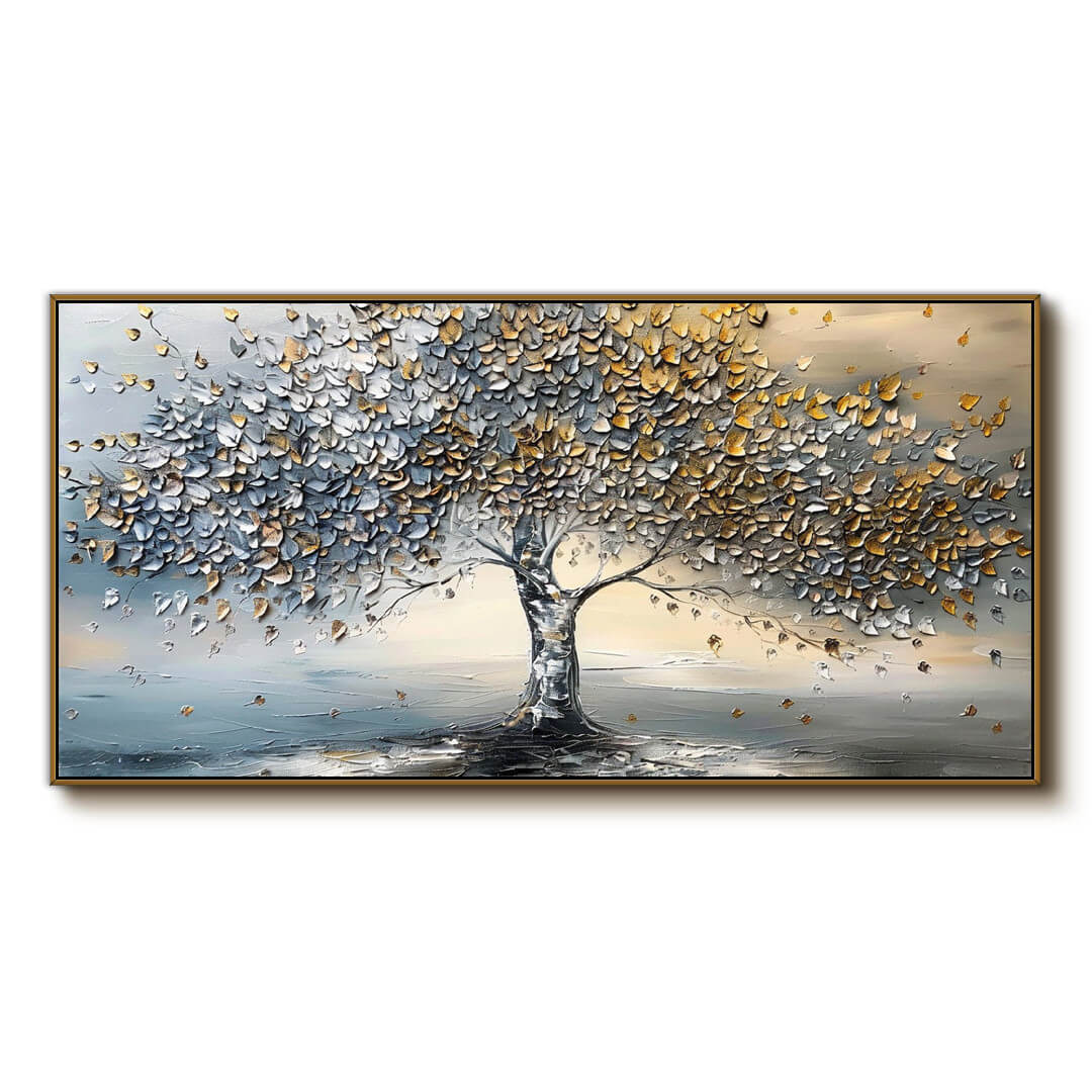 Gilded Canopy – Textured Tree Hand-Painted Oil Painting