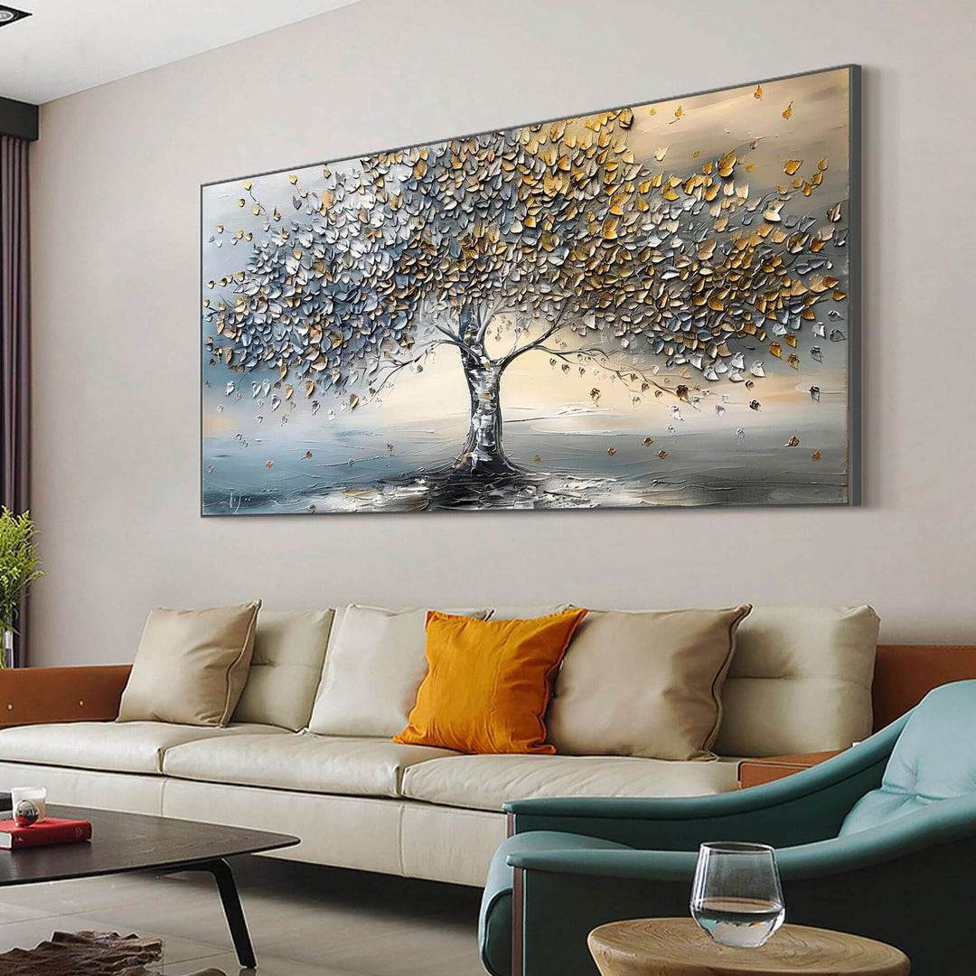 Gilded Canopy – Textured Tree Hand-Painted Oil Painting