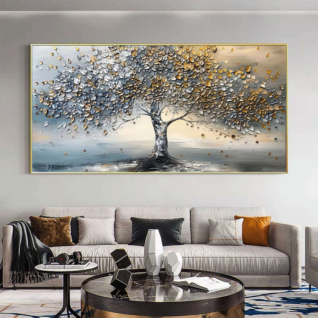 Gilded Canopy – Textured Tree Hand-Painted Oil Painting