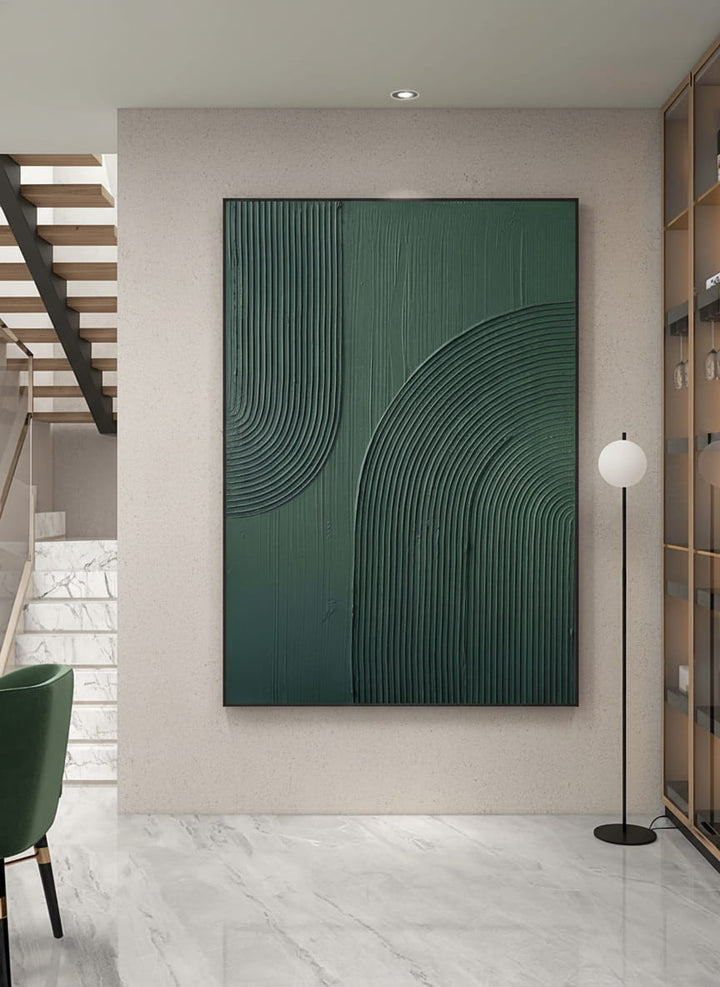 Hunter Green Arc – Textured Hand-Painted Oil Painting