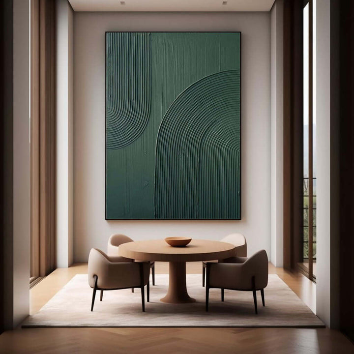 Hunter Green Arc – Textured Hand-Painted Oil Painting