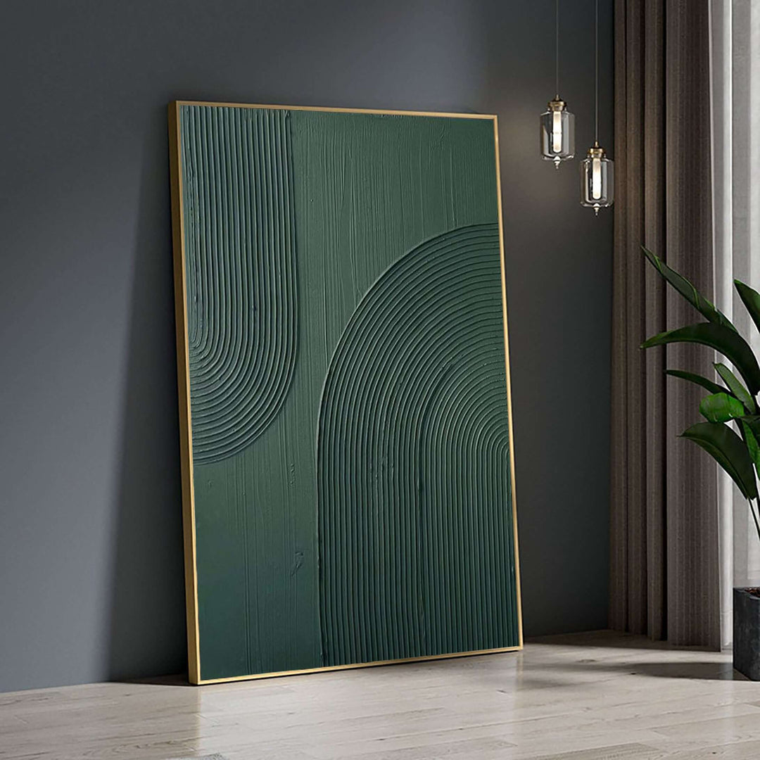 Hunter Green Arc – Textured Hand-Painted Oil Painting