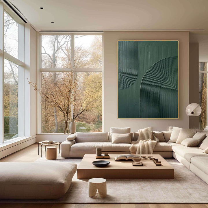 Hunter Green Arc – Textured Hand-Painted Oil Painting