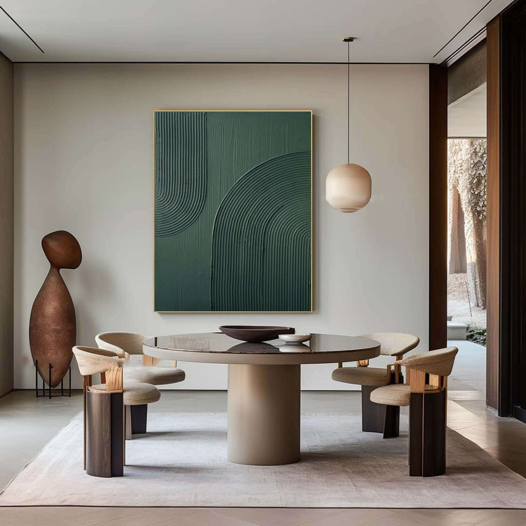 Hunter Green Arc – Textured Hand-Painted Oil Painting