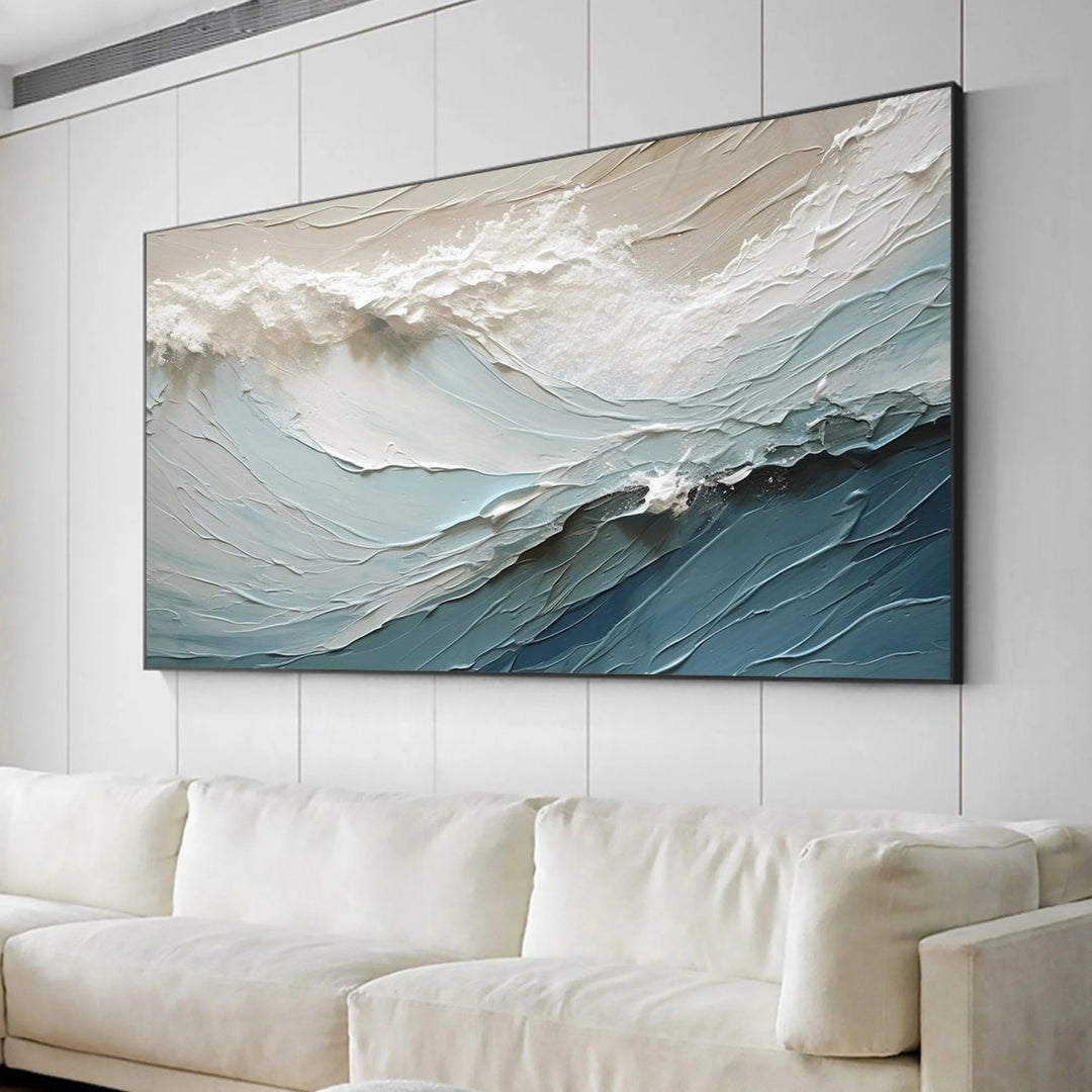 Cerulean Crest – Textured Wave Hand-Painted Oil Painting