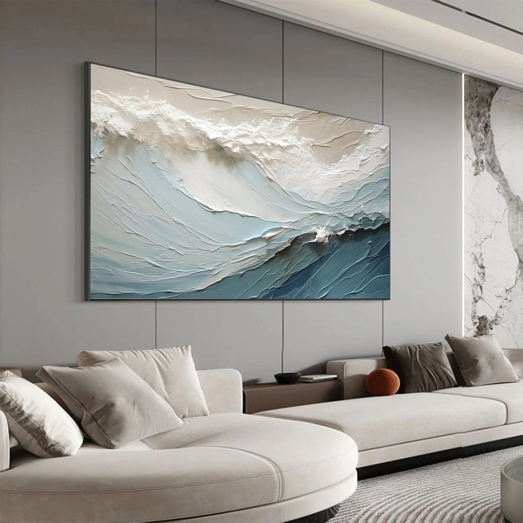 Cerulean Crest – Textured Wave Hand-Painted Oil Painting