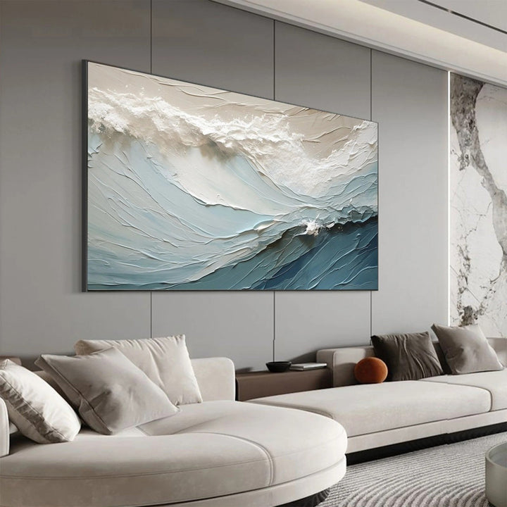 Cerulean Crest – Textured Wave Hand-Painted Oil Painting