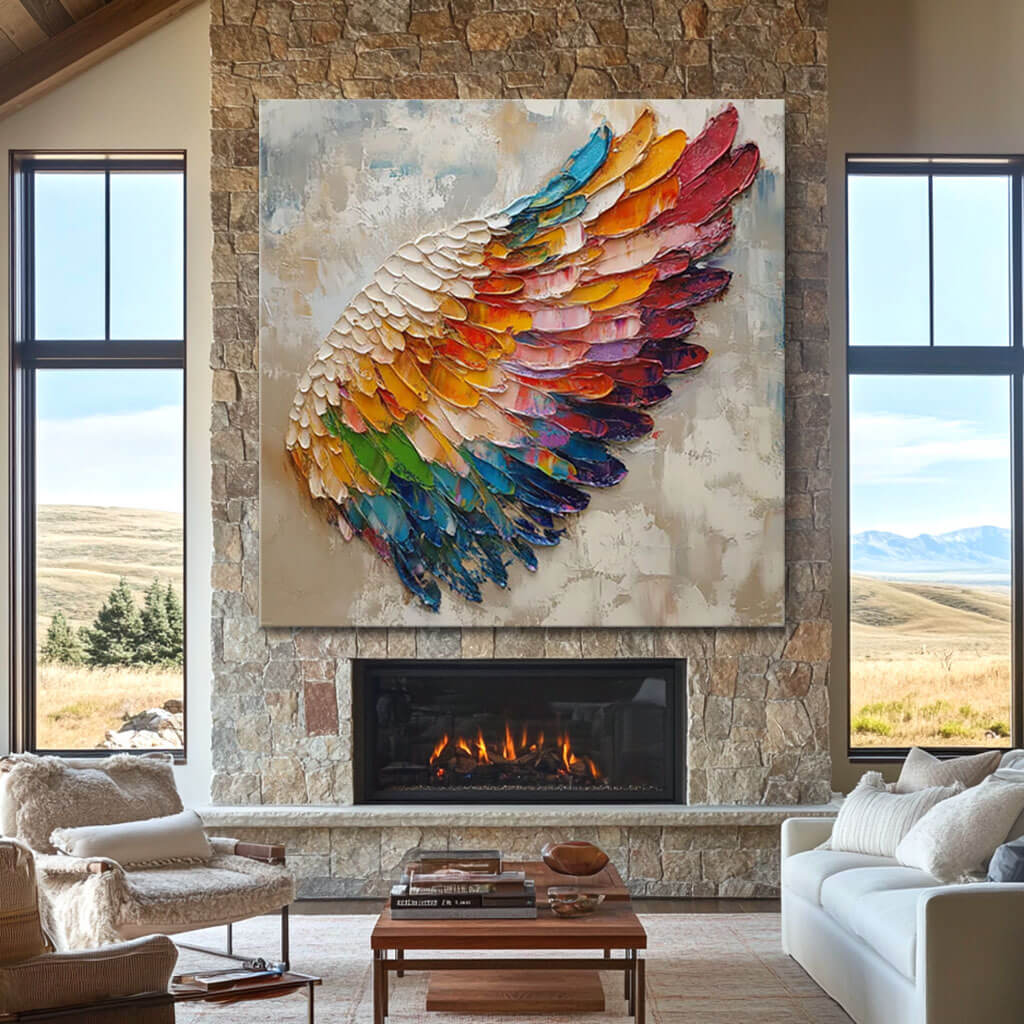 Chromatic Plume – Textured Wing Hand-Painted Oil Painting