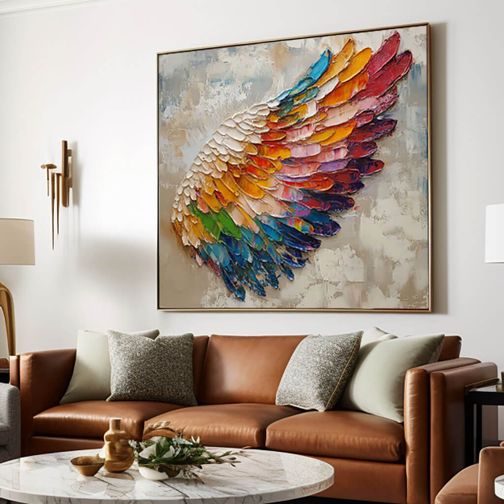 Chromatic Plume – Textured Wing Hand-Painted Oil Painting