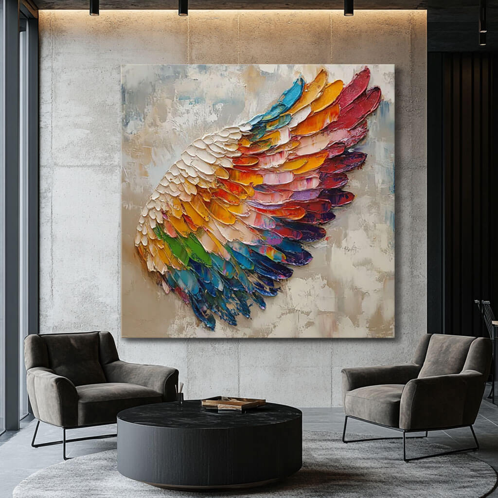 Chromatic Plume – Textured Wing Hand-Painted Oil Painting