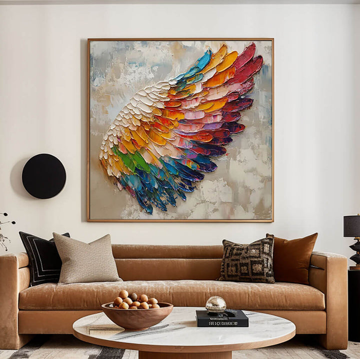Chromatic Plume – Textured Wing Hand-Painted Oil Painting