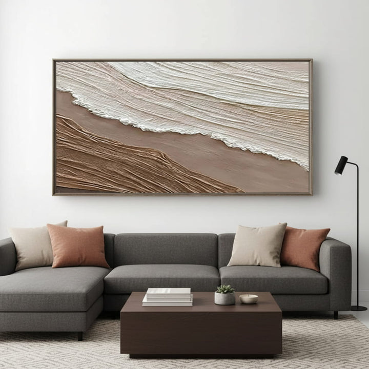 Sepia Foam – Textured Coastal Hand-Painted Oil Painting