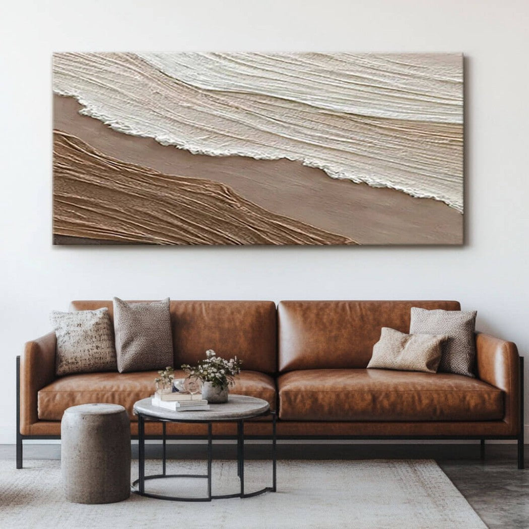 Sepia Foam – Textured Coastal Hand-Painted Oil Painting