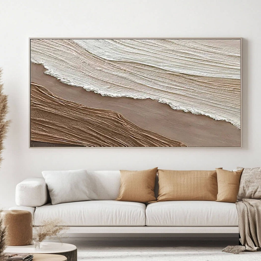 Sepia Foam – Textured Coastal Hand-Painted Oil Painting