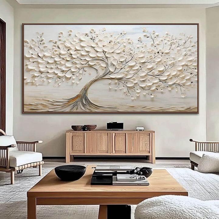 Porcelain Bloom – Textured Tree Hand-Painted Oil Painting