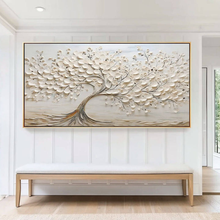 Porcelain Bloom – Textured Tree Hand-Painted Oil Painting