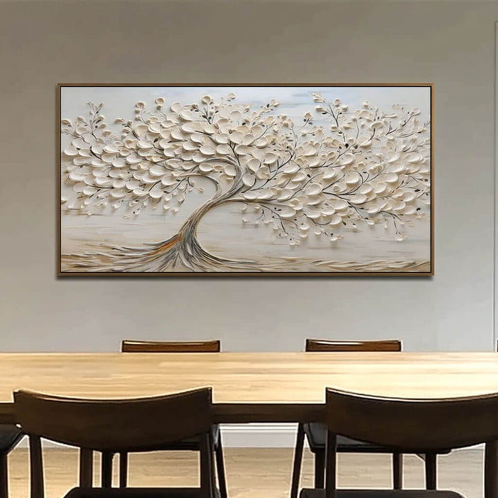 Porcelain Bloom – Textured Tree Hand-Painted Oil Painting