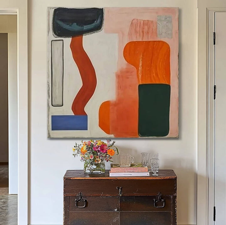 Vermilion Current – Abstract Hand-Painted Oil Painting