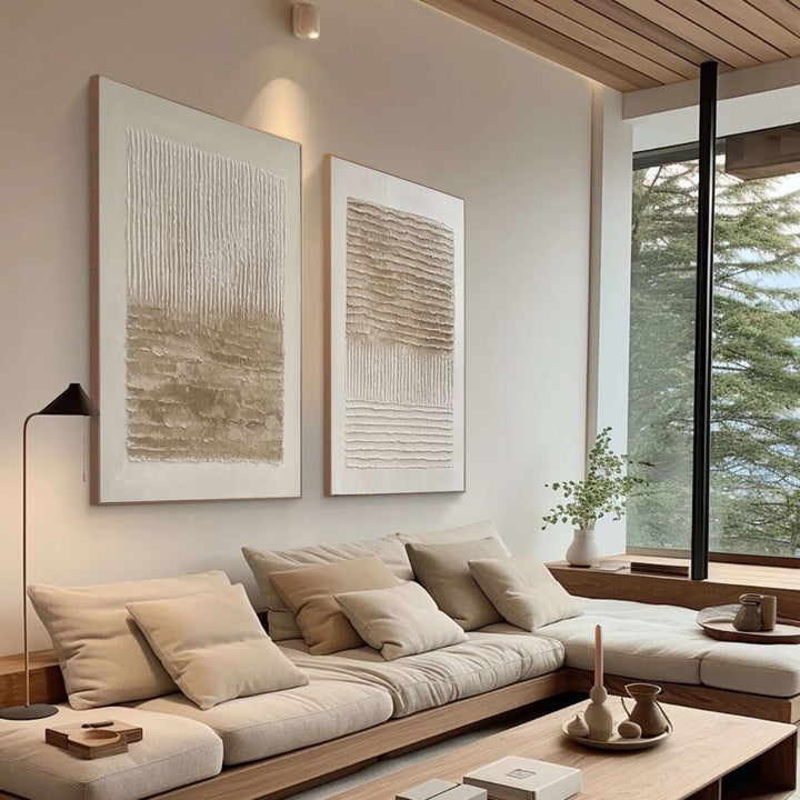 Kinetic Lines – Wabi-Sabi Hand-Painted Diptych Set