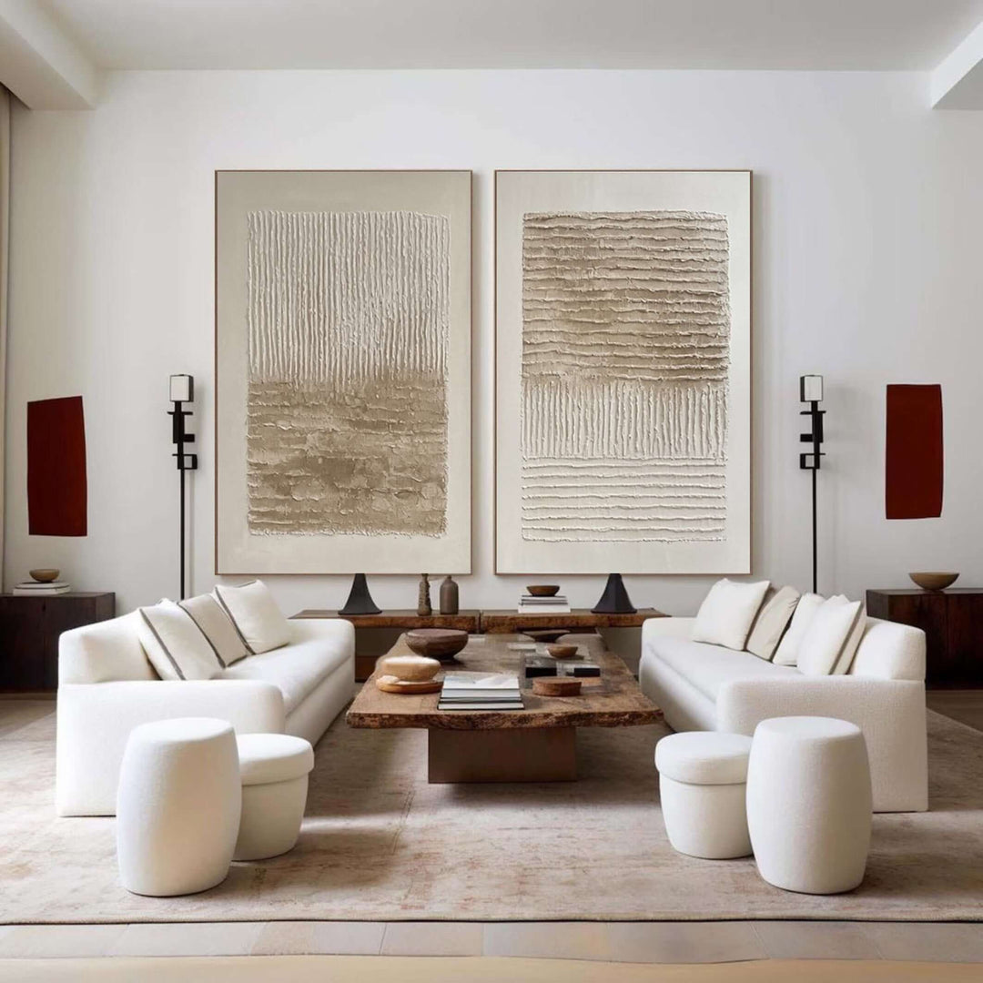 Kinetic Lines – Wabi-Sabi Hand-Painted Diptych Set