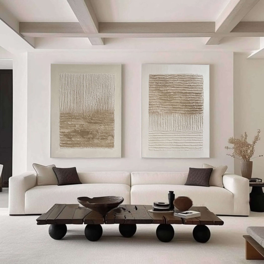 Kinetic Lines – Wabi-Sabi Hand-Painted Diptych Set