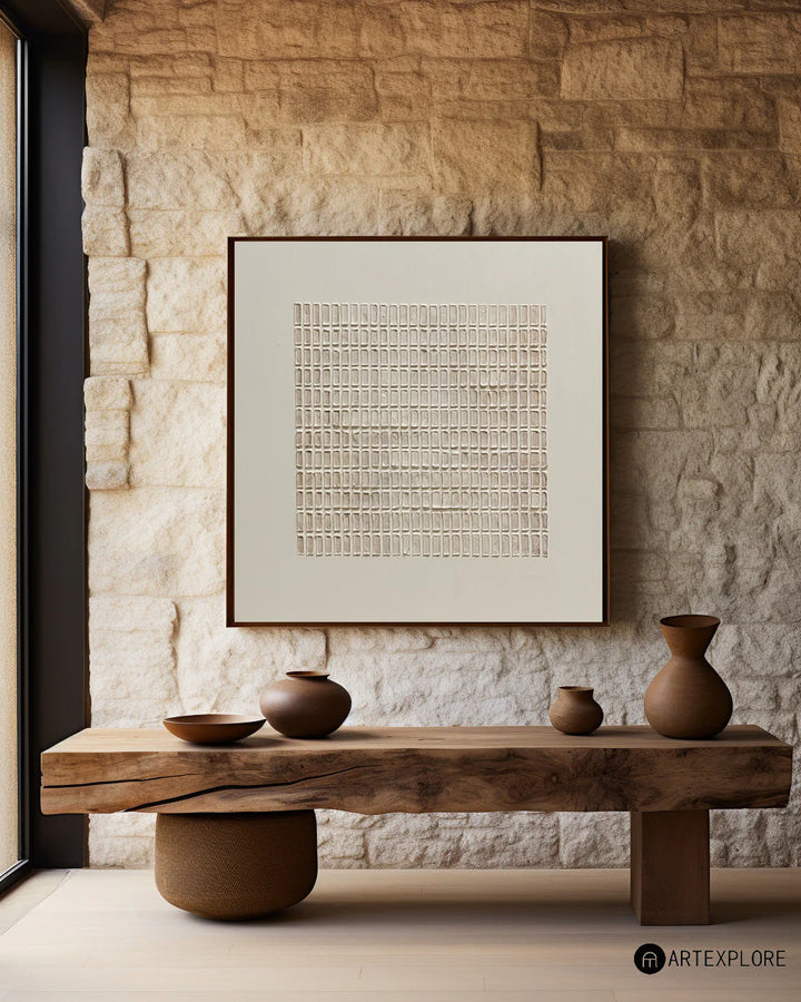 Rectilinear Code – Wabi-Sabi Hand-Painted Oil Painting